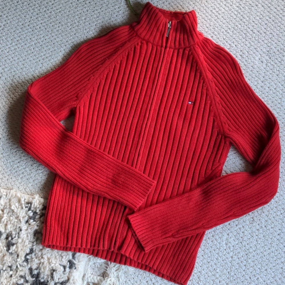 Tommy Hilfiger Red Zip Cardigan